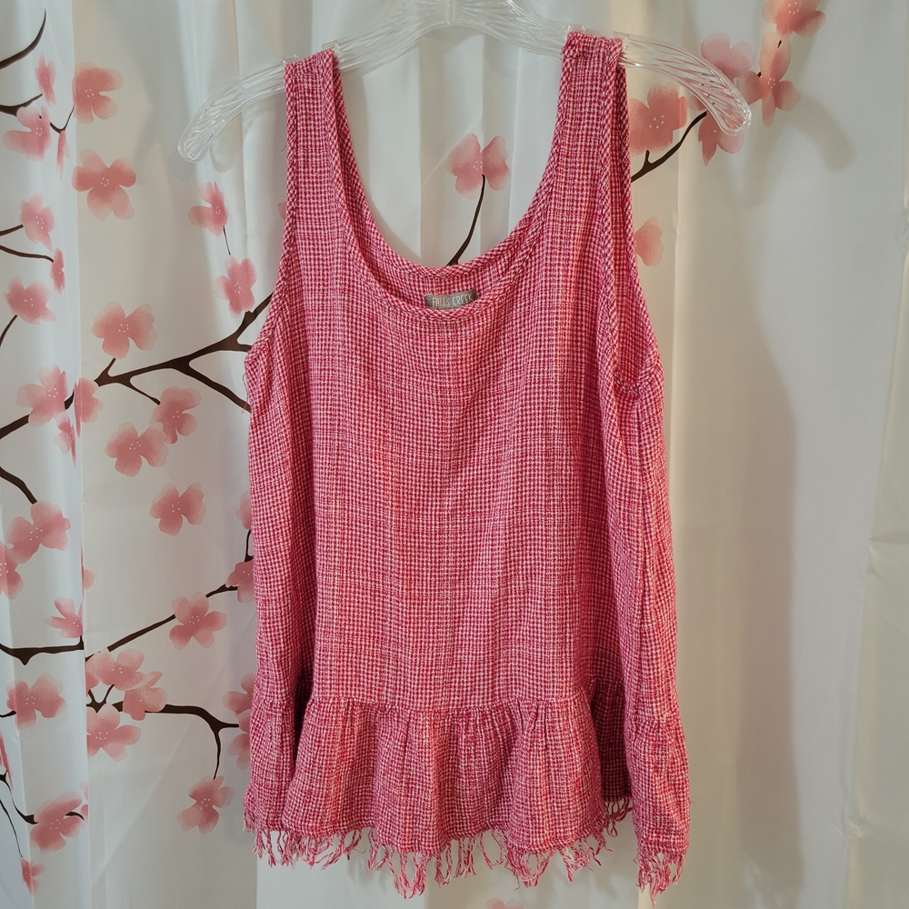 Falls Creek Pink Gingham Peplum Tank Top